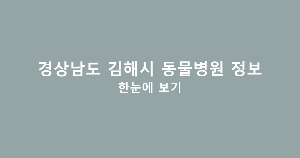 경상남도 김해시 동물병원 정보 한눈에 보기